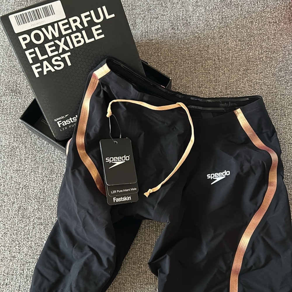 Speedo Fastskin LZR Pure Intent Jammer - Black Racing Suit w/ Rose Gold Stripes